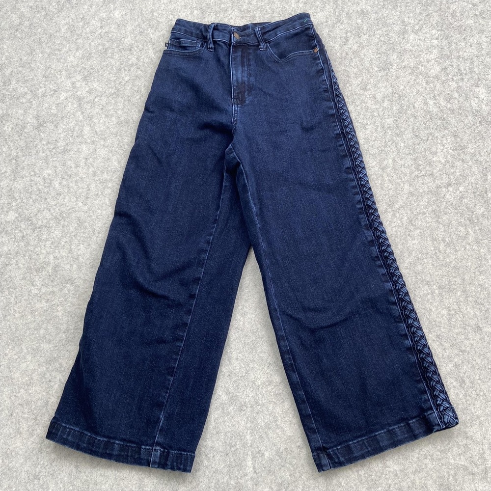 Judy Blue Wide Leg Jeans Womens 9/29 (23x22) Blue Rinse Braided Stretch Denim